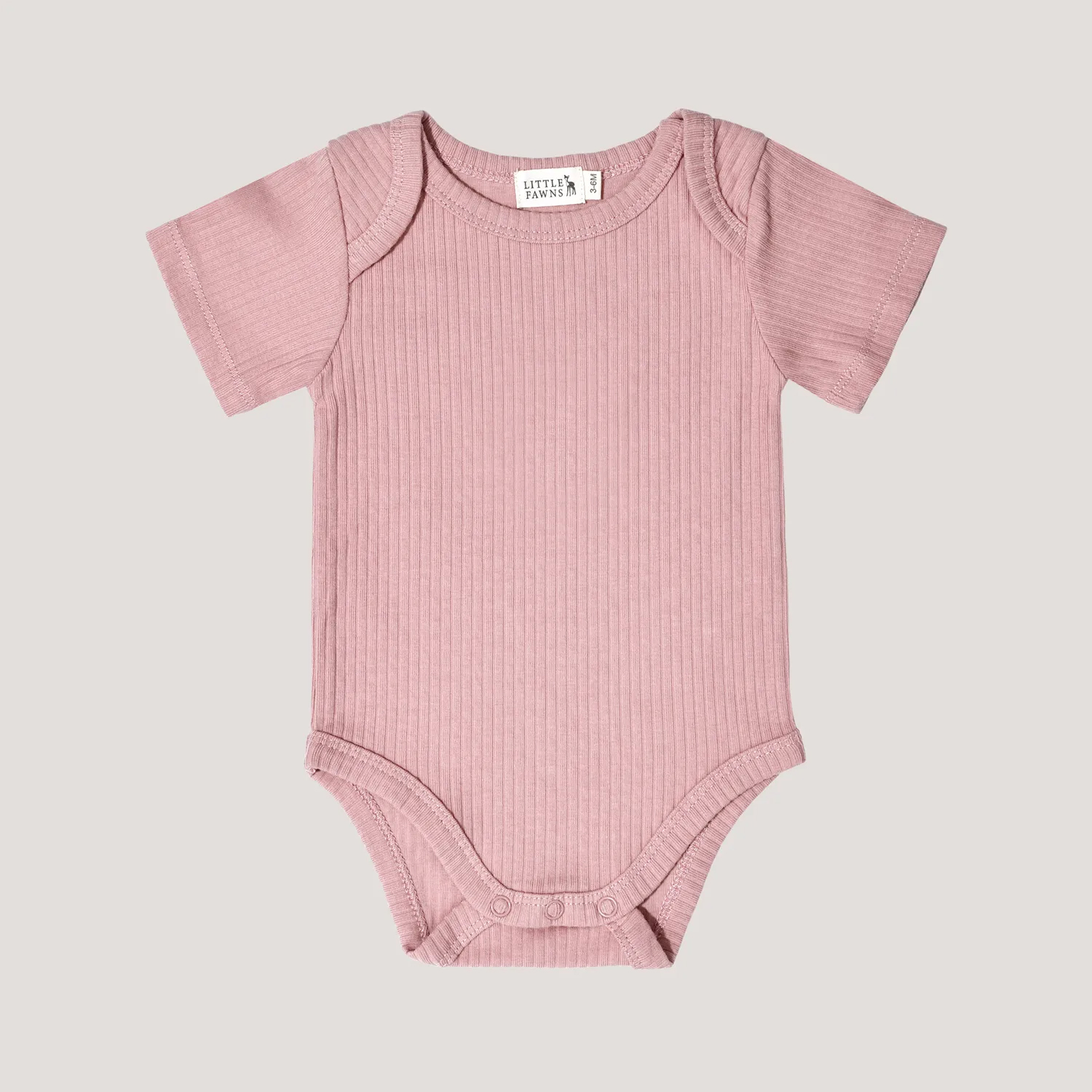 Little Fawns Ribbed Short Sleeve Romper in Dusty Pink